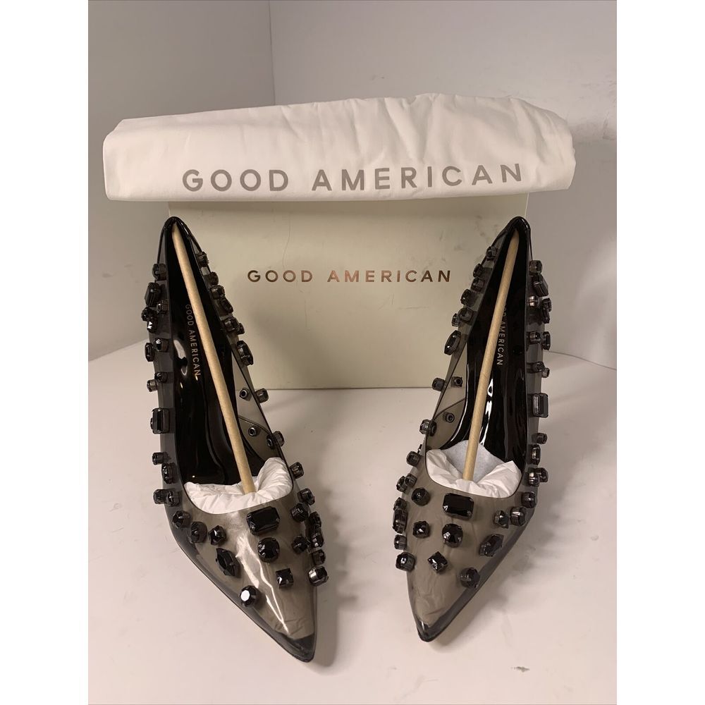 Good American Diamonds Forever Jeweled Emma Heel‎ Sz 12 Light Smoke MSRP $250